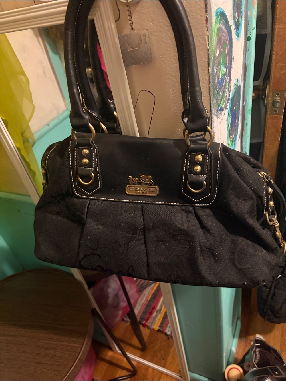Coach Black Signature Satchel with Gold Hardware